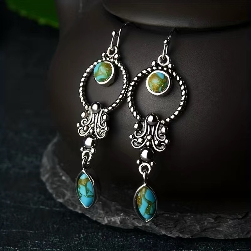 Silver and Turquoise Boho Drop Earrings Vintage Style Dangle NWT